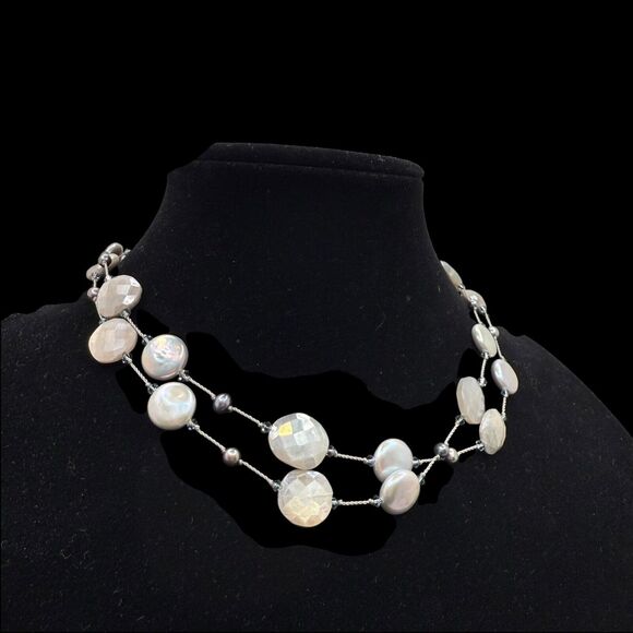 Margo Morrison Coated Grey Moonstone, FW Pearl Combo, Swarovski SS 35” Necklace - Picture 1 of 9